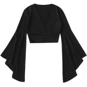 Cropped v-neck bell bottom long sleeve